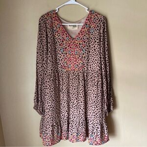 Savanna Jane Pink and Black Leopard Print V-Neck Embroidered Dress